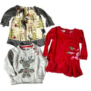 EUC Mud Pie red velvety poinsettia dress & Christmas tops 9/12